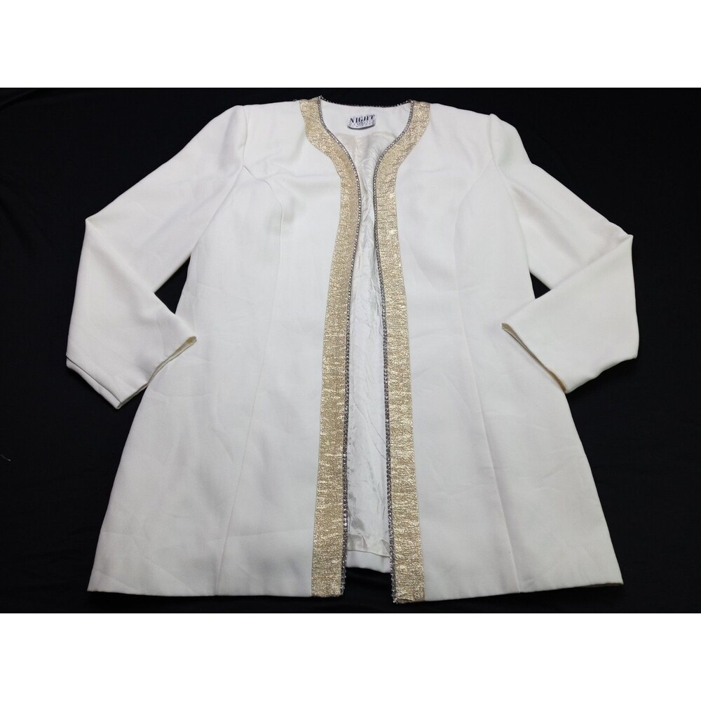 Night Studio New York Cardigan Jacket Ivory Glass Beads Metallic Gold Trim XL